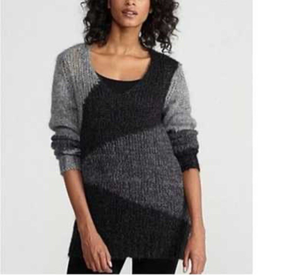Eileen Fisher Sweater Colorblock Tunic Mohair Knit Lagenlook Oversized Size XS